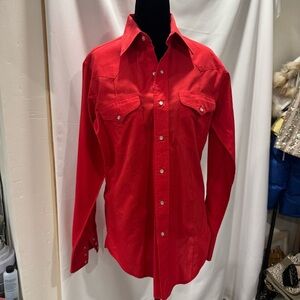 Flying R Ranchwear Western Shirt Men 15x33 Red Pearl Snap 90s Vintage